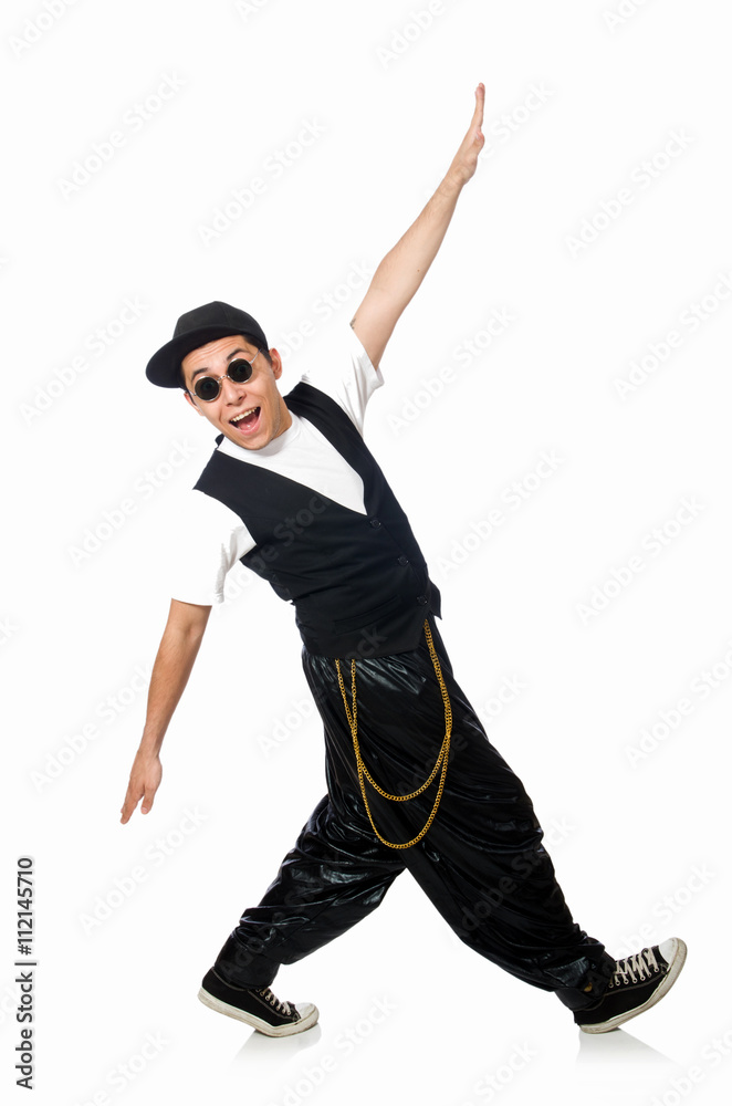 Funny young man dancing isolated on white Funny young man dancing isolated on white