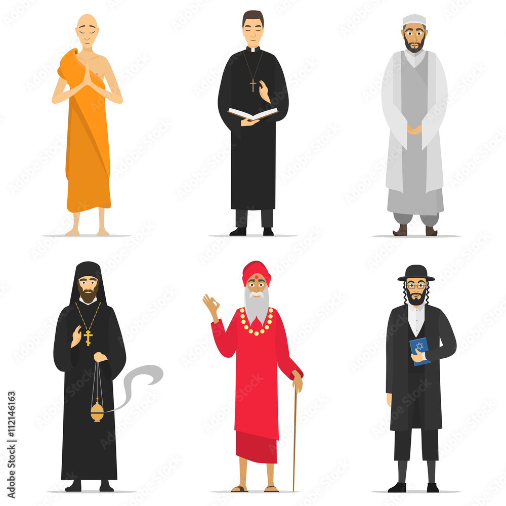 Vektorová grafika „Isolated religion ministers. Monks and priest
