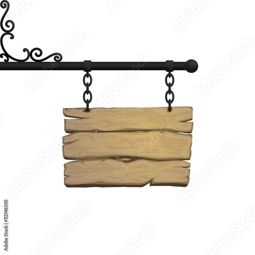Vintage side signboard on chains. vector illustration