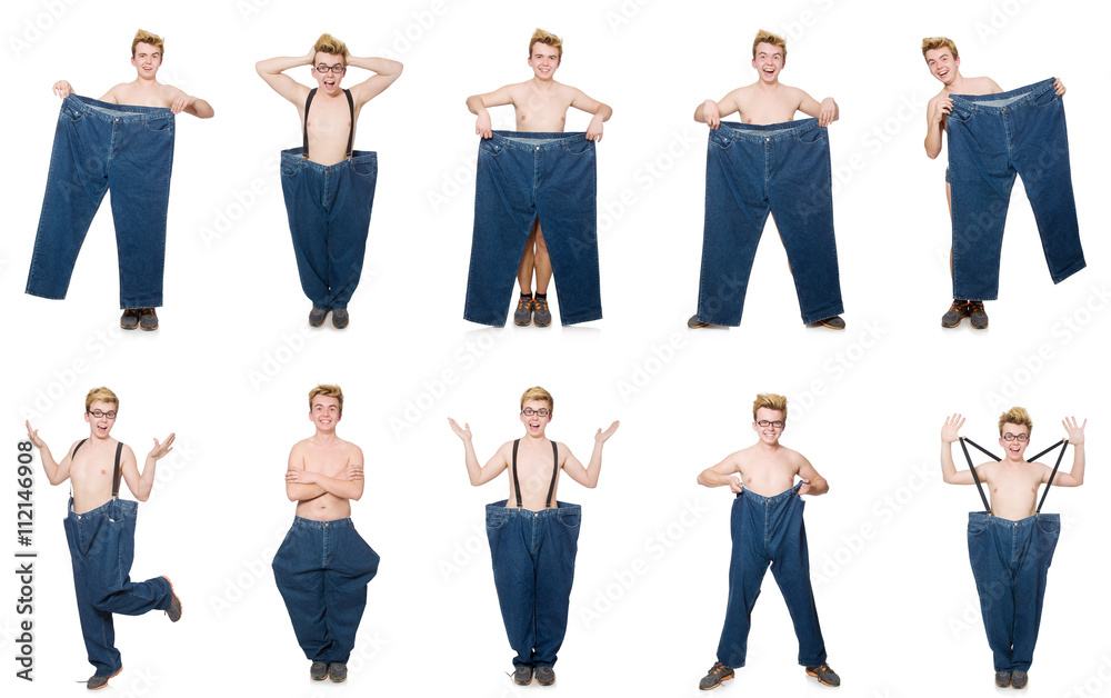 Obraz premium Funny man with trousers isolated on white