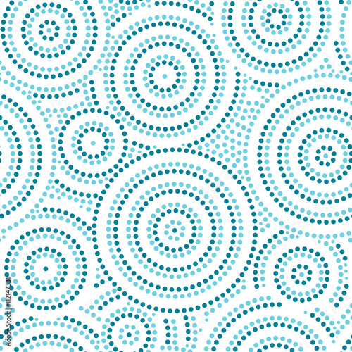Blue and white australian aboriginal geometric art concentric circles seamless pattern, vector