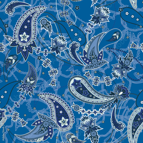 Wallpaper Mural vector seamless gentle romantic floral paisley pattern, fantasy oriental background allover print with flowers, chains, leaves, dots, outlines Torontodigital.ca