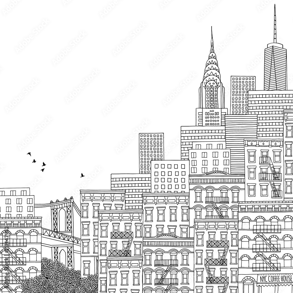 Hand drawn illustration of New York Hand drawn illustration of New York