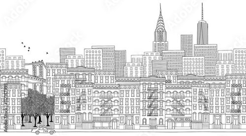 Hand drawn seamless banner of New York City © Franzi draws