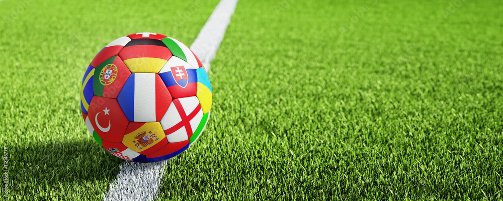 Naklejka premium Fußball auf Rasen - Anstoss