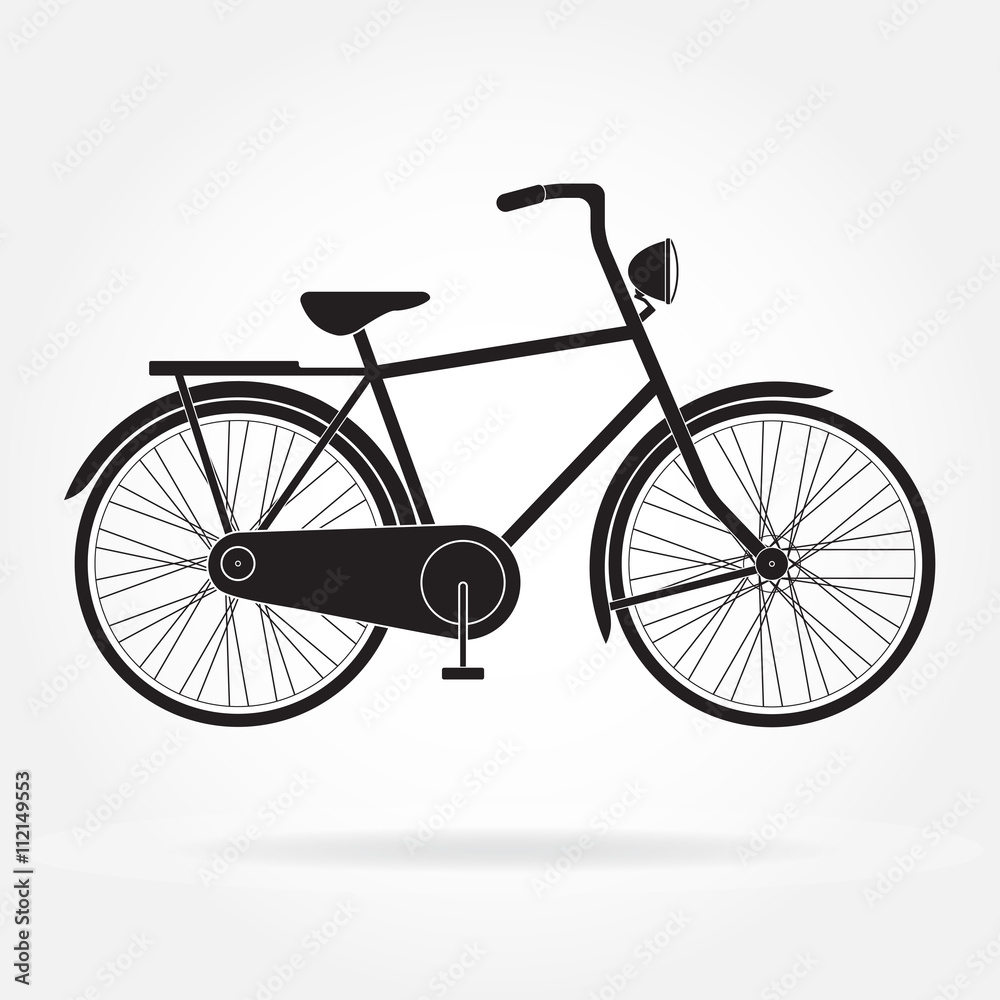 Bicycle icon isolated on white background. Retro styled or vintage image of bicycle. Vector illustration.