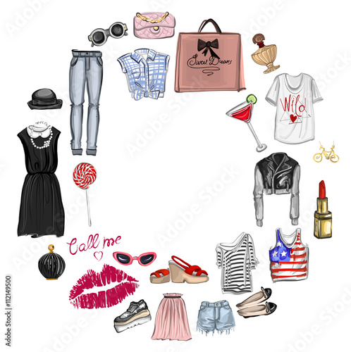 Vector set with fashion and perfume elements Digital watercolor