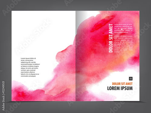 Vector empty bifold brochure template print blank watercolor design, purple watercolour