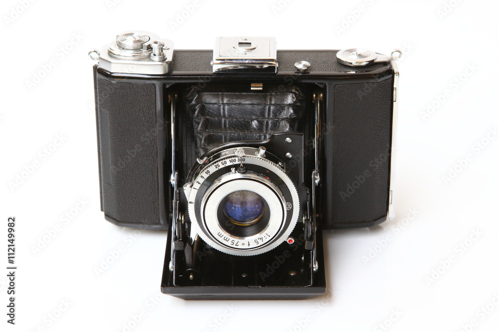 Antique Vintage Retro Old Photo Camera front view isolated on white background