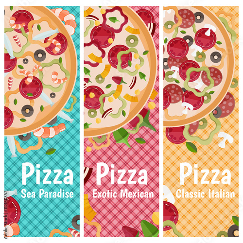 Set of banners for theme pizza with different tastes flat design