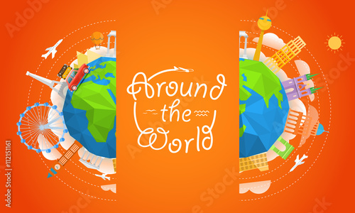 Vacation travelling concept. Vector travel illustration with dif