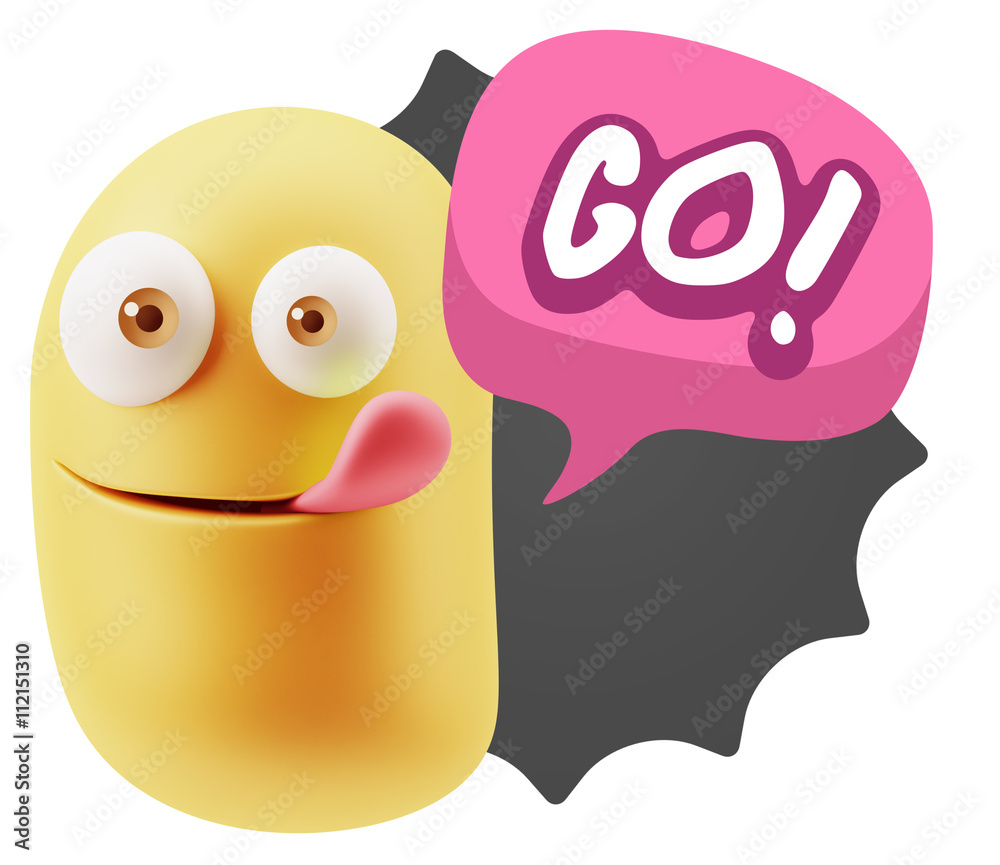 3d Rendering Smile Character Emoticon Expression saying Go with 3d Rendering Smile Character Emoticon Expression saying Go with