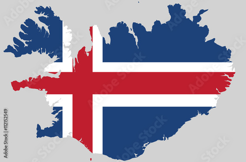 Vector Republic of Iceland topographic map. Republic of Iceland flag on borders of country. Flat style design. Iceland border contour. Original color flag. Vector graphic design clip art illustration
