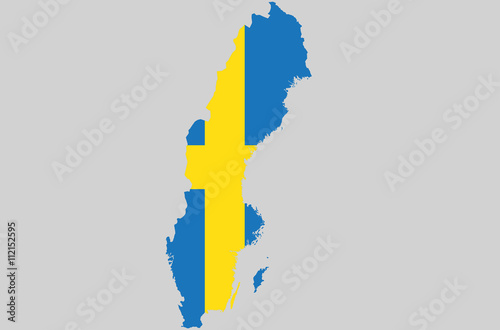 Vector Kingdom of Sweden topographic map. Sweden flag on borders of the country. Flat style design. Swedish border contour isolated on grey. Original color flag. graphic design clip art illustration