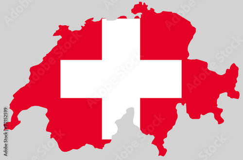 Vector Swiss confederation topographic map. Switzerland flag on borders of the country. Flat style design. Switzerland border contour isolated on grey. Original color flag. graphic design clip art
