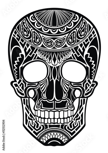  Decorative black skull on white
