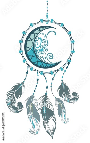 Background with ethnic feathers and ethnic elements. Dream catcher. 