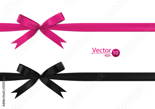 Ribbon bows - pink, black, collection. isolated on white.