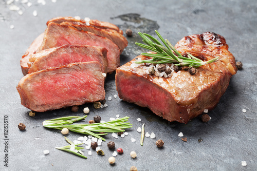 Fotografie Grilled sliced beef steak