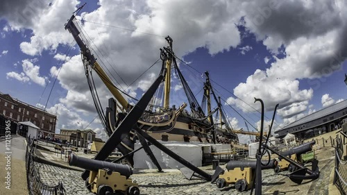 Time lapse view of HMS Victory docked in Portsmouth. It was the flagship of admiral Nelson in Trafalgar photo