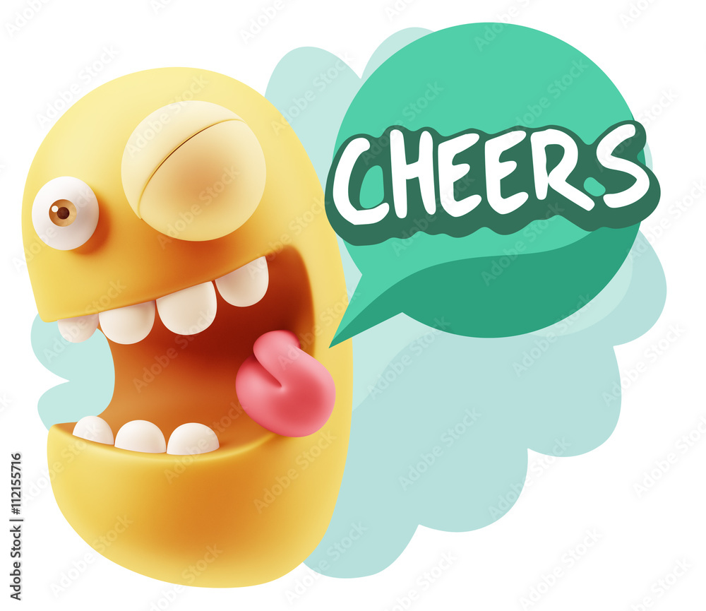 3d Rendering Smile Character Emoticon Expression saying Cheers w 3d Rendering Smile Character Emoticon Expression saying Cheers w