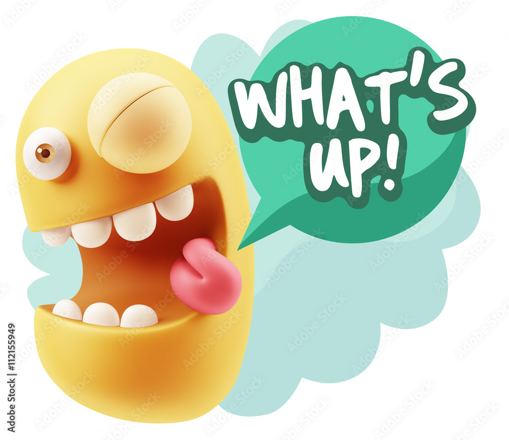 Fototapeta premium 3d Rendering Smile Character Emoticon Expression saying What'S U