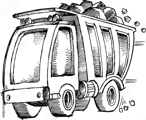 Doodle Sketch Dump Truck Vector Illustration Art 