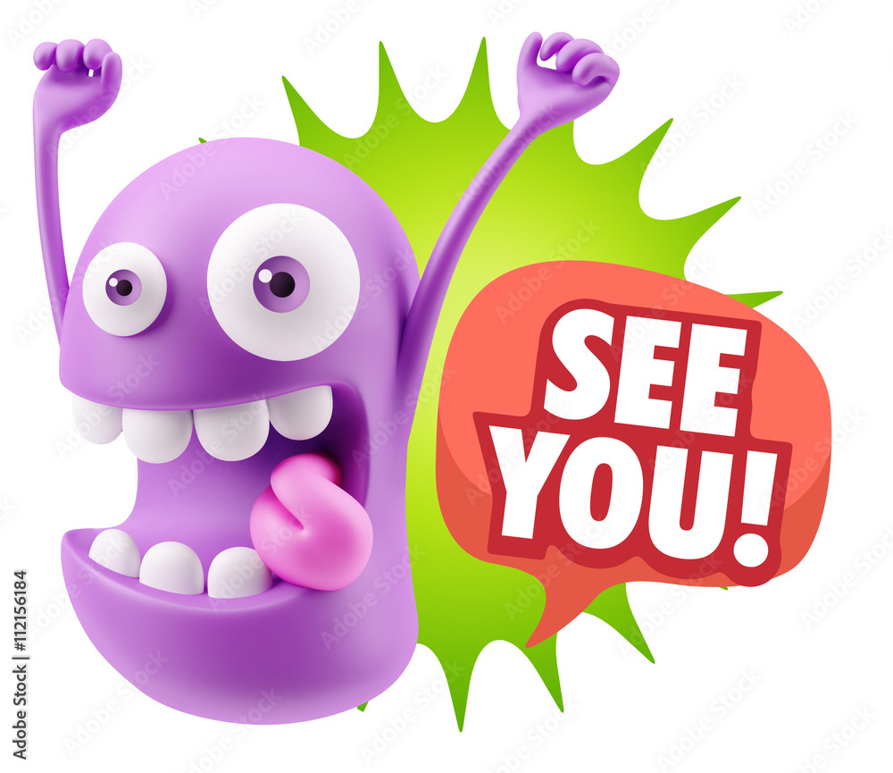 3d Rendering Smile Character Emoticon Expression saying See You 3d Rendering Smile Character Emoticon Expression saying See You