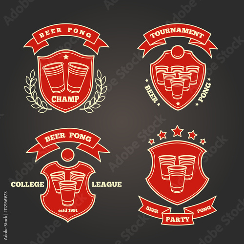 Thin line beer pong signs for beer pong party or beer pong tournament. Vector illustration