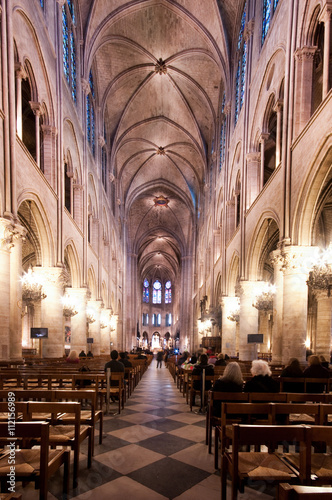 Interior view of Notre Dame Cathedral Paris France