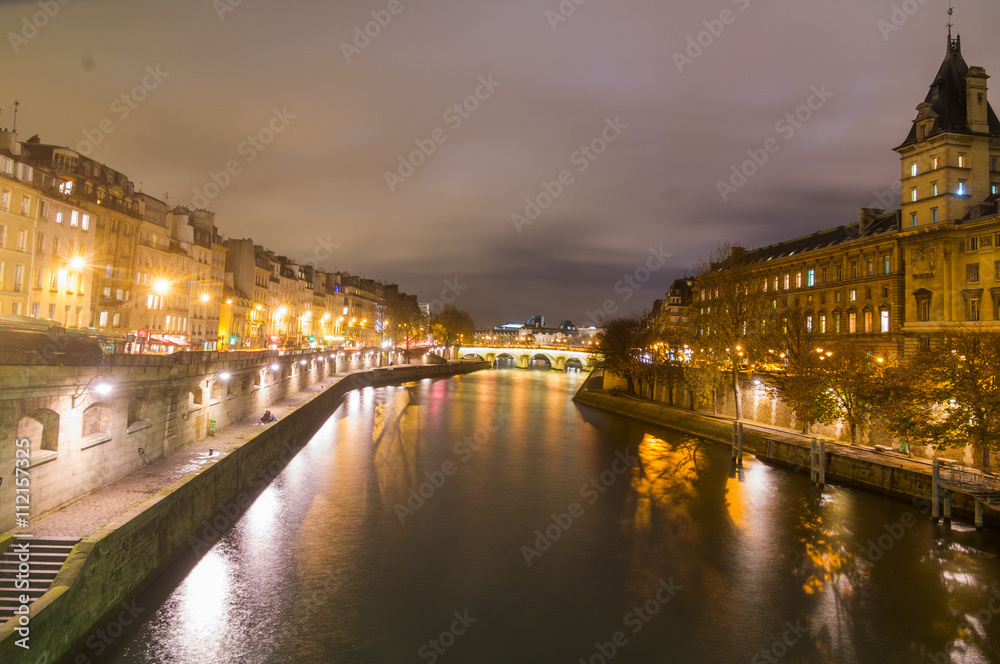 Nightview of Seine river in paris