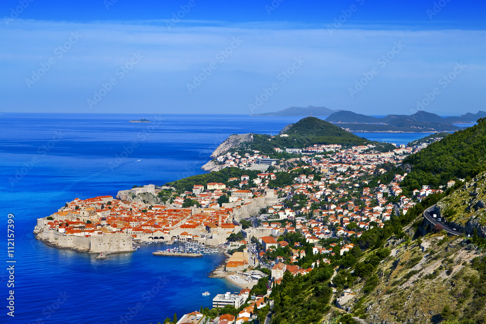 Croatia. South Dalmatia. General view of Dubrovnik and the Elafiti Islands in background. The old city of Dubrovnik is on UNESCO World Heritage List since 1979
