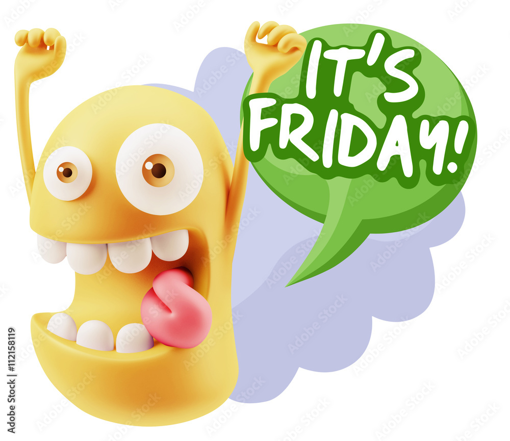 3d Rendering Smile Character Emoticon Expression saying It's Fri 3d Rendering Smile Character Emoticon Expression saying It's Fri