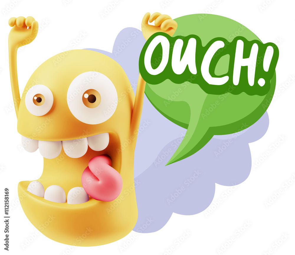 3d Illustration Laughing Character Emoji Expression saying Ouch