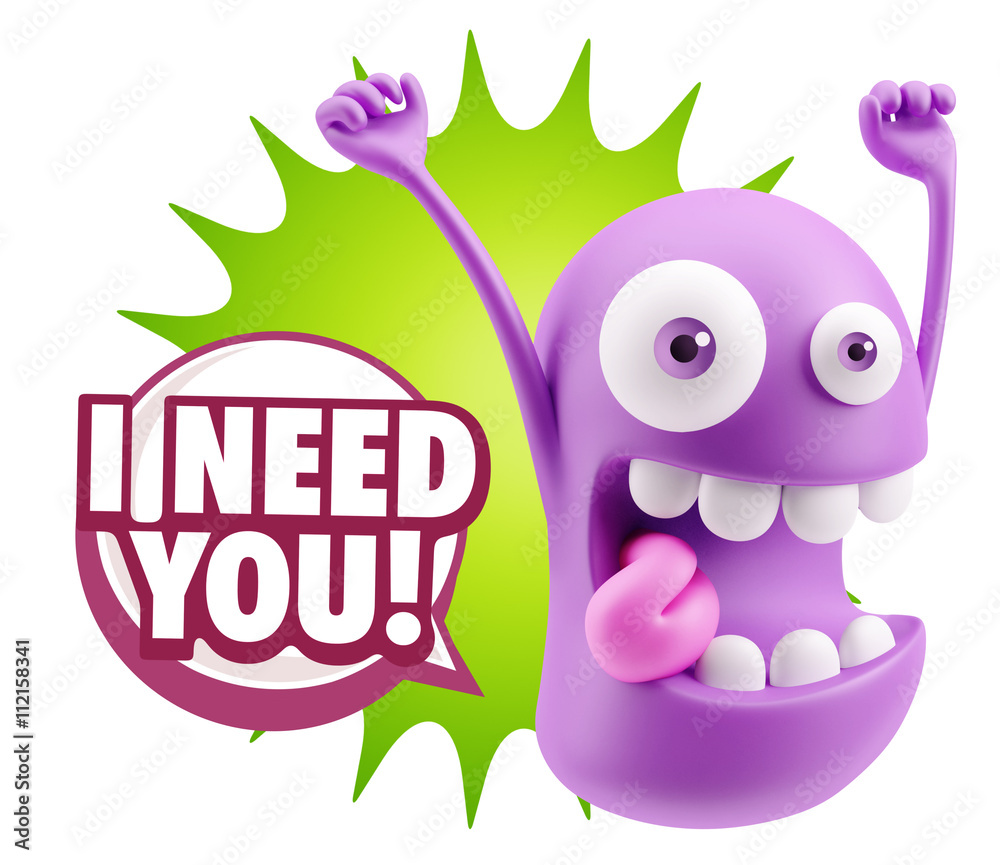 3d Rendering Smile Character Emoticon Expression saying I Need Y 3d Rendering Smile Character Emoticon Expression saying I Need Y