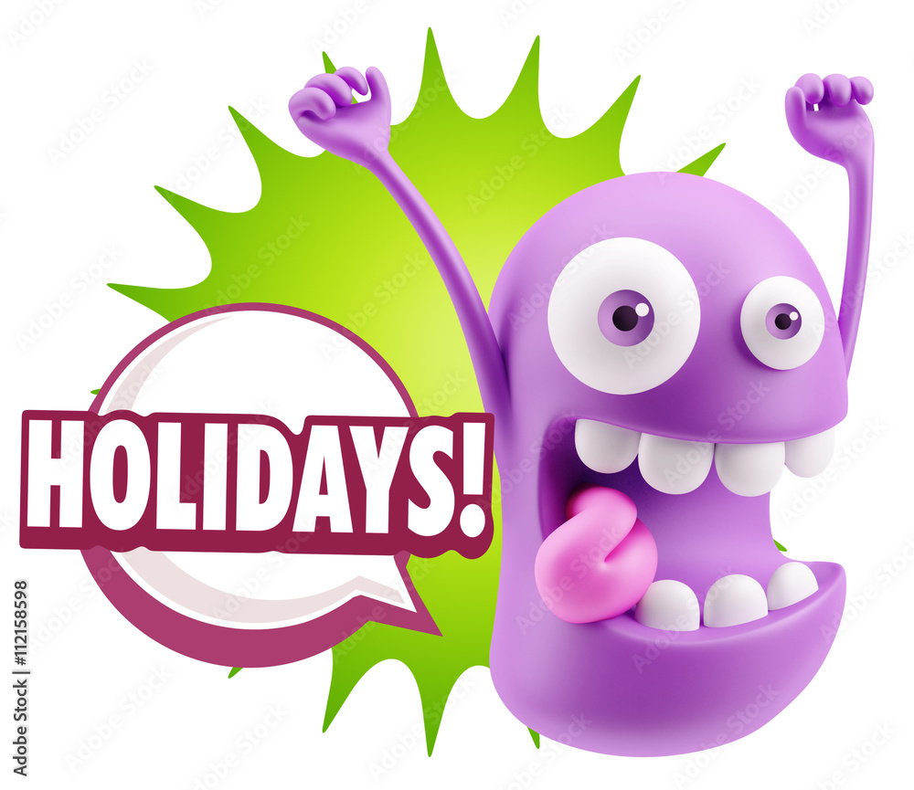 3d Rendering Smile Character Emoticon Expression saying Holidays 3d Rendering Smile Character Emoticon Expression saying Holidays