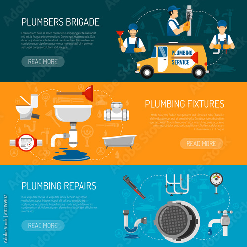 Plumbing Horizontal Banners Set