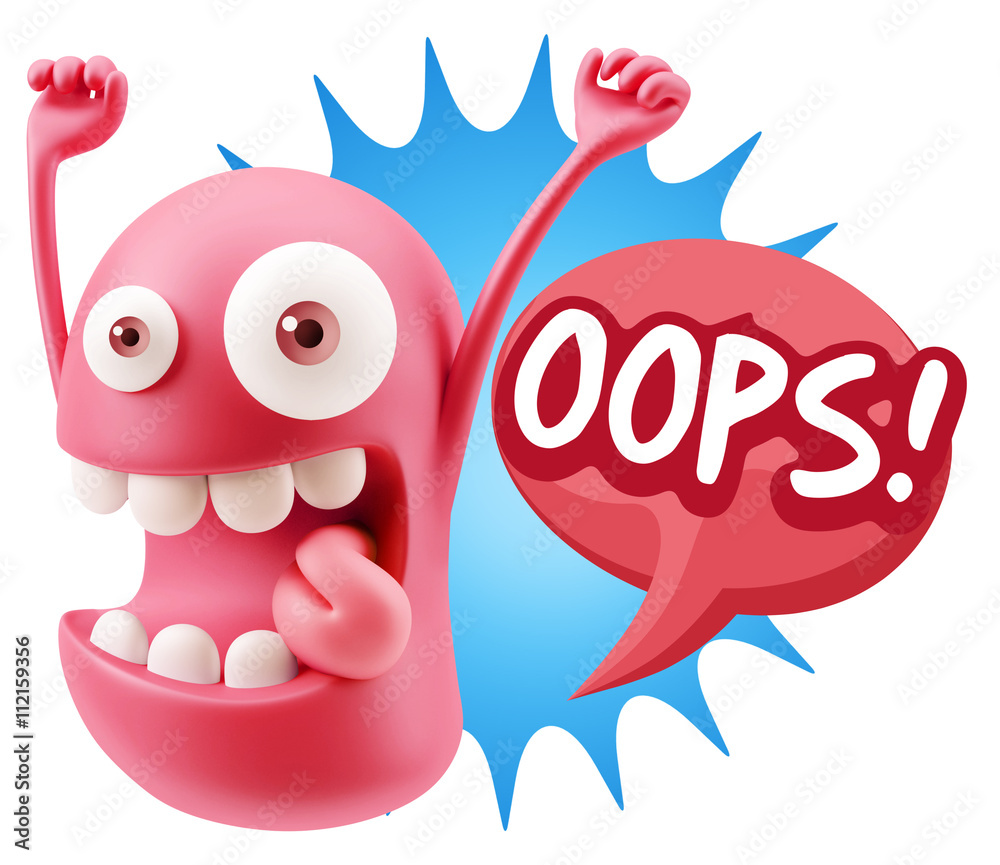 3d Rendering Smile Character Emoticon Expression saying Oops wit 3d Rendering Smile Character Emoticon Expression saying Oops wit