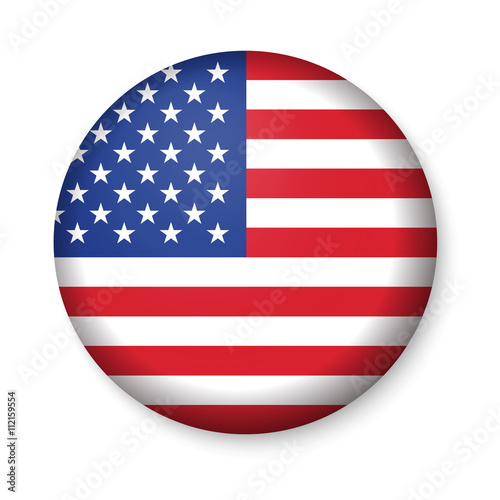 American United States Flag in glossy round button of icon.