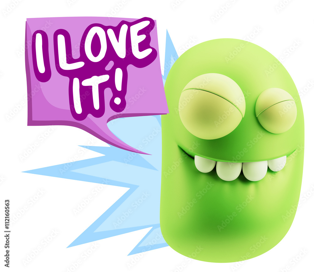 3d Rendering Smile Character Emoticon Expression saying I Love I
