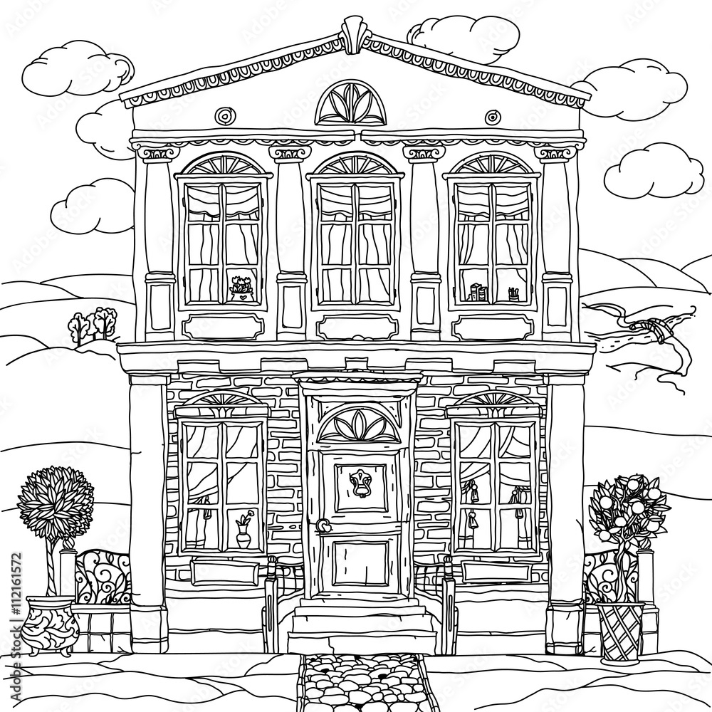 Fototapeta premium Black and white illustration of a house. Vector.