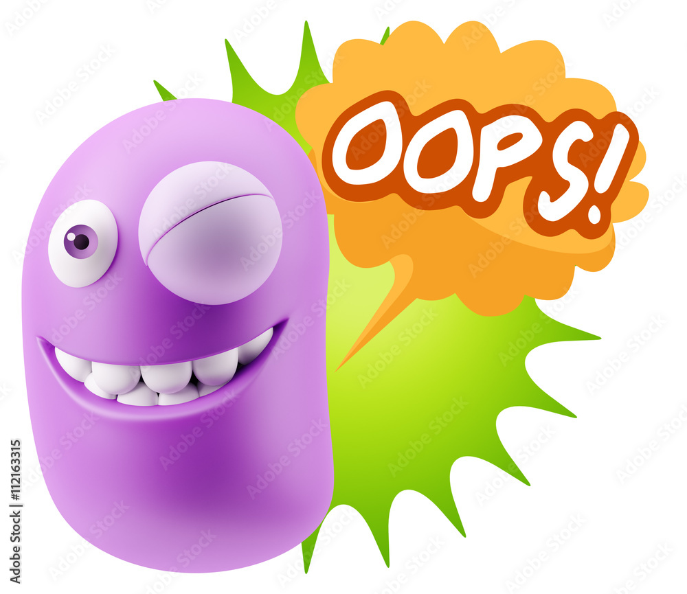 3d Rendering Smile Character Emoticon Expression saying Oops wit 3d Rendering Smile Character Emoticon Expression saying Oops wit