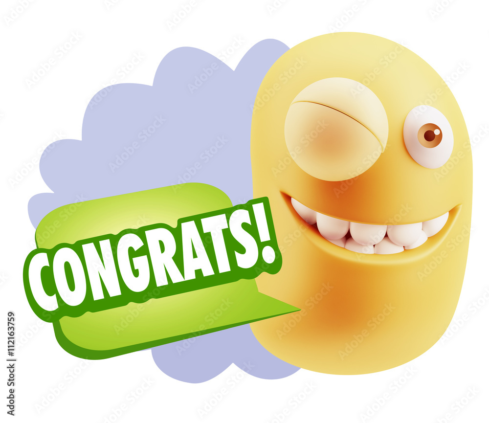 3d Rendering Smile Character Emoticon Expression saying Congrats