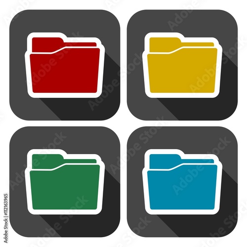 Folder icons set with long shadow