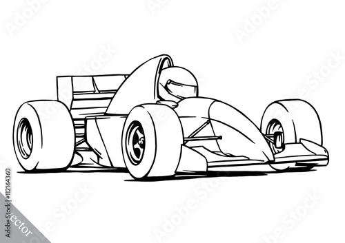 child's funny cartoon formula race car vector illustration art