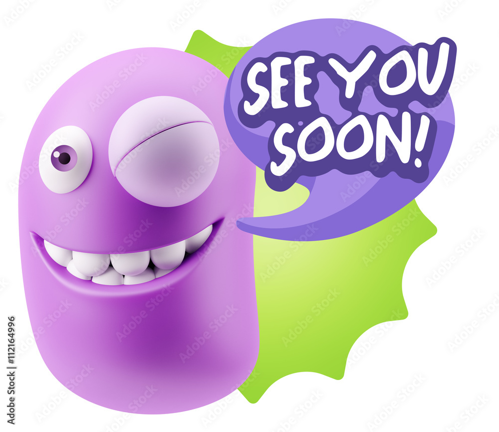 3d Rendering Smile Character Emoticon Expression saying See You