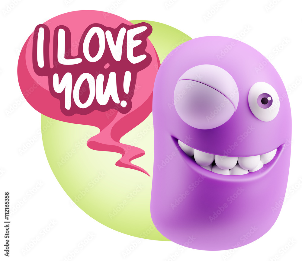 Obraz premium 3d Rendering Smile Character Emoticon Expression saying I Love Y
