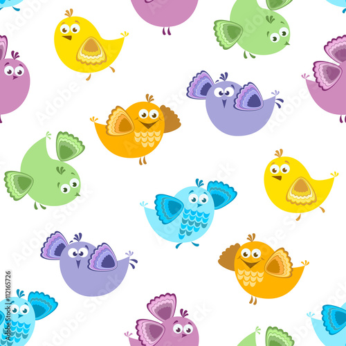 Seamless pattern with cute colorful birds. Vector cartoon illustration