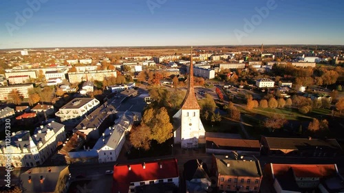 Houses and building seen in an aerial view of the city of Rakvere in Estonia photo