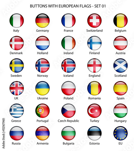 Set bottoni di vetro con bandiere europee vettoriali  © giadophoto